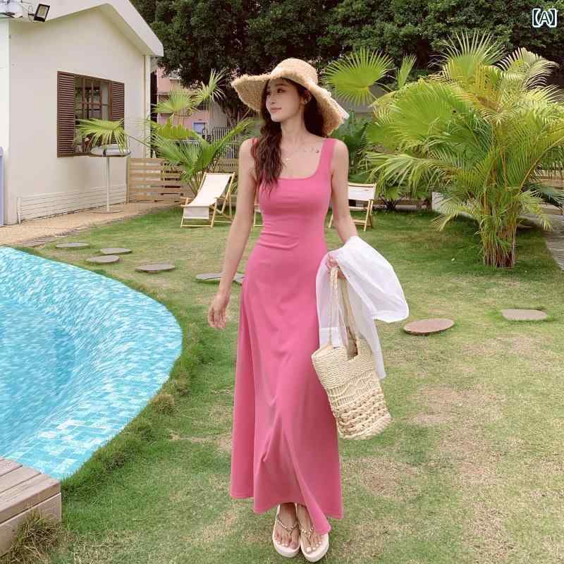 ワンピース ロング マキシ丈 ドーパミンは 夏の レディース 美しくて 美しい ニット サスペンダー ドレス ホット ガール ヒップ ラップ ロング スカート スリム