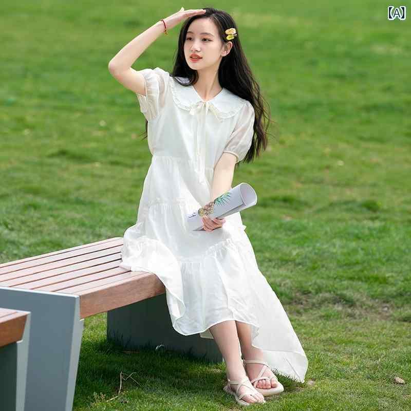 ワンピース ロング マキシ丈 女の子 ドレス 夏 スタイル ビッグ 子供 女子高 生 サマー 2024 中学生 プリンセス スカート ロング