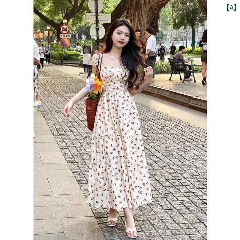 ワンピース ロング マキシ丈 2025夏の 花柄 スカート 女性 フレンチ ホワイト ドレス 高級 小ぶり フレッシュ サスペンダー ロング 夏