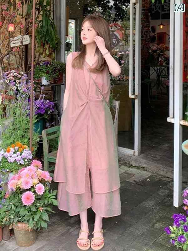 レディース ワンピース かわいい 小さい ユニークな 色の ドレス 2025 ノースリーブベスト スカート レディース 夏の ロング