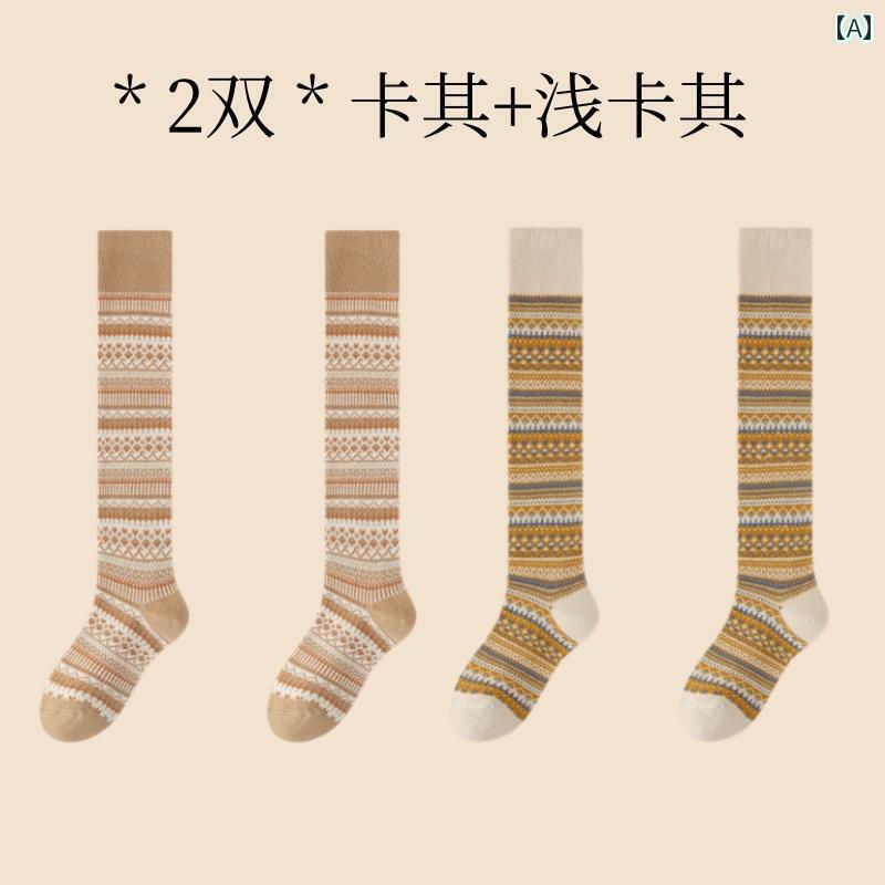 ソックス ギャル 靴下 ロング ソックス ダブルニードル ダブル ウェイ レディース 春秋 膝 当て 滑り止め レトロ 秋冬 加圧 薄手 ふくらはぎ