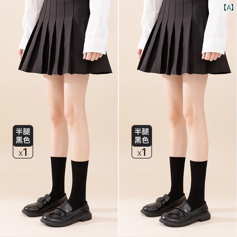 ソックス ギャル 靴下 ふくらはぎ ソックス レディース 夏用 加圧 膝上 細 脚 ハイ 春秋用 JK ミドル チューブ 黒 ストッキング