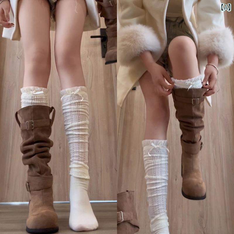 ソックス ワイドレッグウォーマー レディース ブロークン エンジェル ホワイト レース ソックス レディース パイ ルレッグ ストッキング ロング ブーツ カーフ