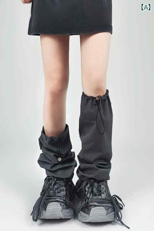 ソックス ワイドレッグウォーマー レディース ダブル ドローストリング 調節可能 ミレニアム ホット ガール 機能 防風 レッグ スリーブ ふくらはぎ ソックス 女性用 イン Y2K 春秋 アウトドア 防水