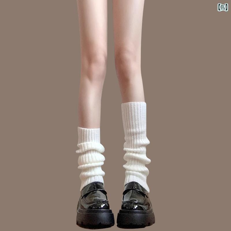 ソックス ワイドレッグウォーマー 靴下 ニット ソックス ロング チューブ スタック 春秋冬 JK レディース 暖かい 白 ローファー レッグカバー(4)