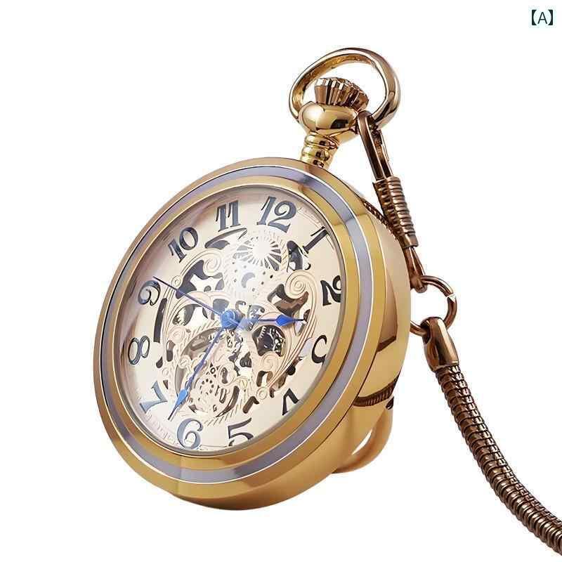 オシャレ シンプル 時計 高価な 銅製の スタンディング 懐中時計 レトロ メンズ フル メカニカル 英国 ..