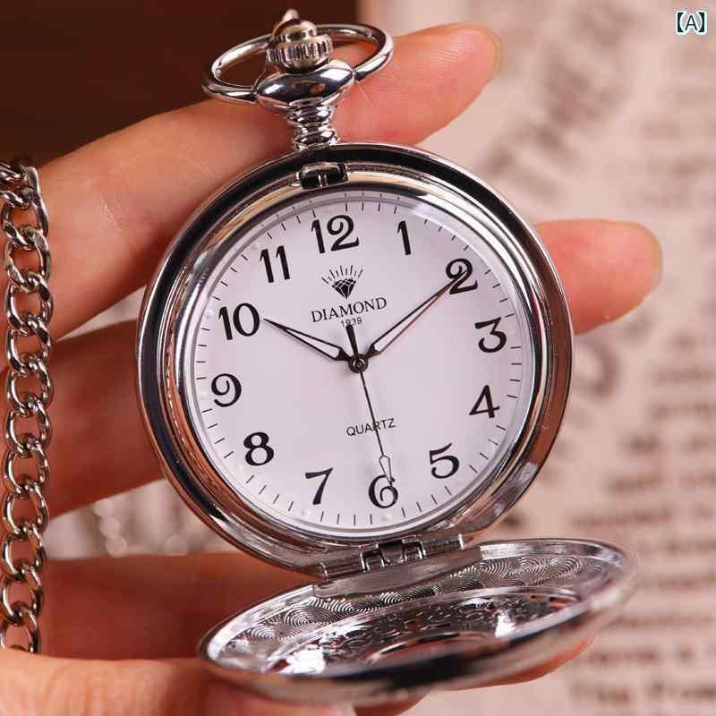 オシャレ シンプル 時計 ラインストーン の 懐中時計 メンズクォーツ 時計 学生 夜 光 レトロ フリップ..