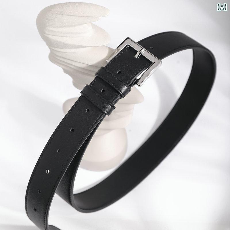 レザーベルト レザー オシャレ 幅 33 CMの レディースベルト 革 スクエアバックルと シルバーバックル トップ レイヤーの 牛革 ベルトで ジーンズの ウエストを 細くする ベルト