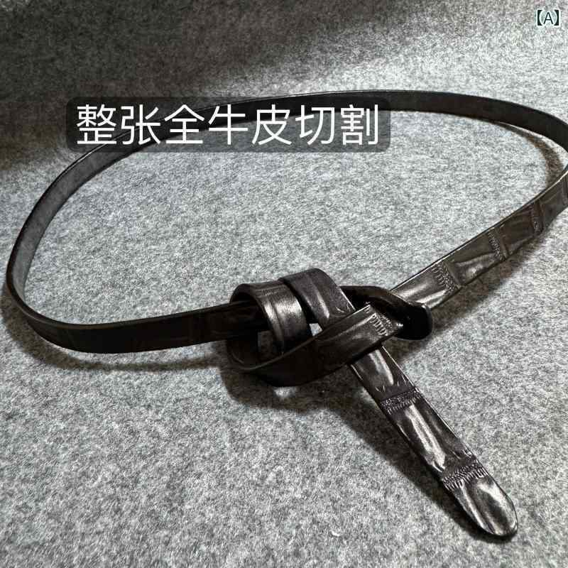 レザーベルト レザー オシャレ 革 レディース 細い ベルト スカート ウィンドブレーカー 装飾 マッチング ウエスト 結び目 バックル フル 牛革 ホワイト