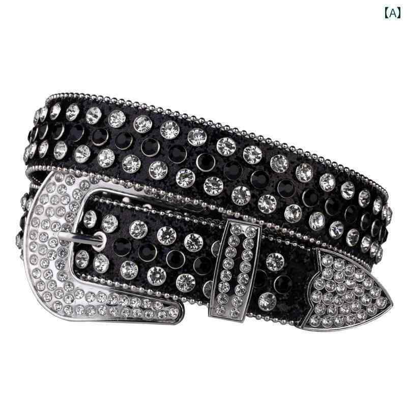 レザーベルト レザー オシャレ ピン バックル 付き メンズと レディースの ベルト 万能 デニムスタイル PU ラインストーン 延長 人工 皮革 ヒップ ホップ パンク ベルトと アメリカ ロシア
