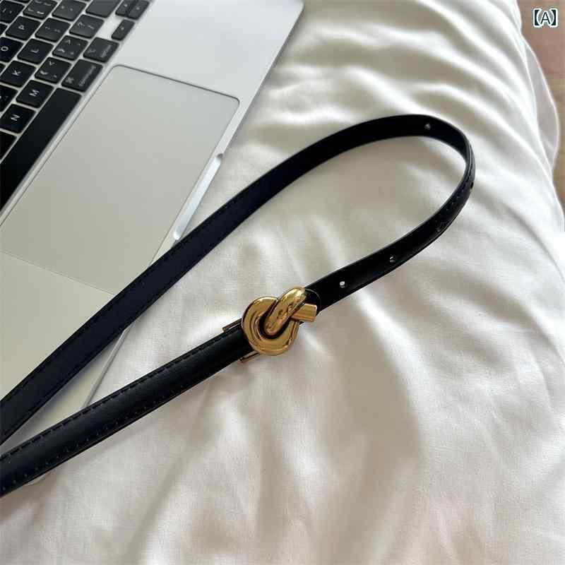 レザーベルト レザー オシャレ 女性用 革 薄型 ベルト センス ツイスト スナップ バックル スカートと コートの レトロ スタイル かっこいい 2024新
