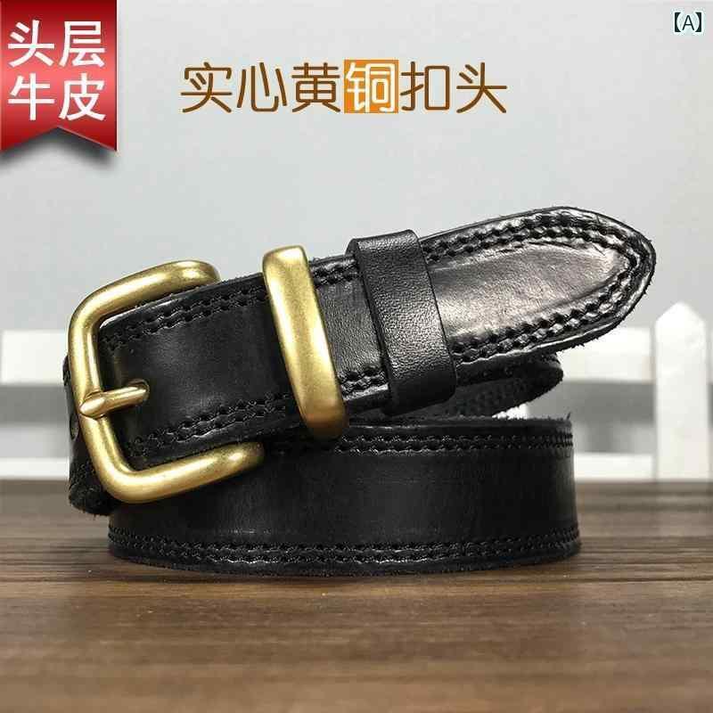 レザーベルト レザー オシャレ レディース ソフト トップ 層 牛革 銅 バックル ジーンズ ベルト 革 レ..