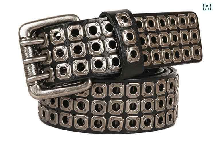 レザーベルト レザー オシャレ 頑丈な スタッズレザーベルト第一層 牛革 ベルト メンズと レディースの ピン バックル ヒップ ホップ パンク スタイル 装飾。