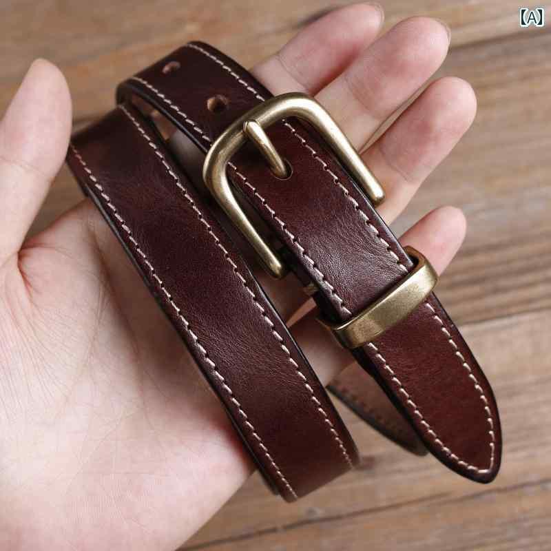 レザーベルト レザー オシャレ 真鍮製 牛革 ピン バックル レトロ ベルト スタイル デニム 万能 シンプル レディース カジュアル