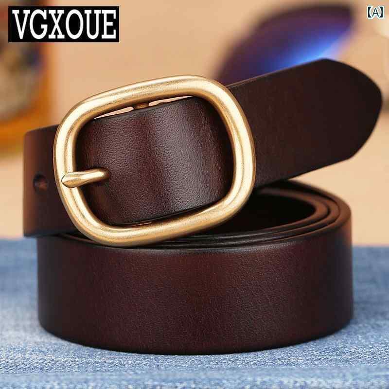 レザーベルト レザー オシャレ 第一層 牛革 ベルト 銅 バックル レディース ピン 革 おしゃれ ジーンズ..