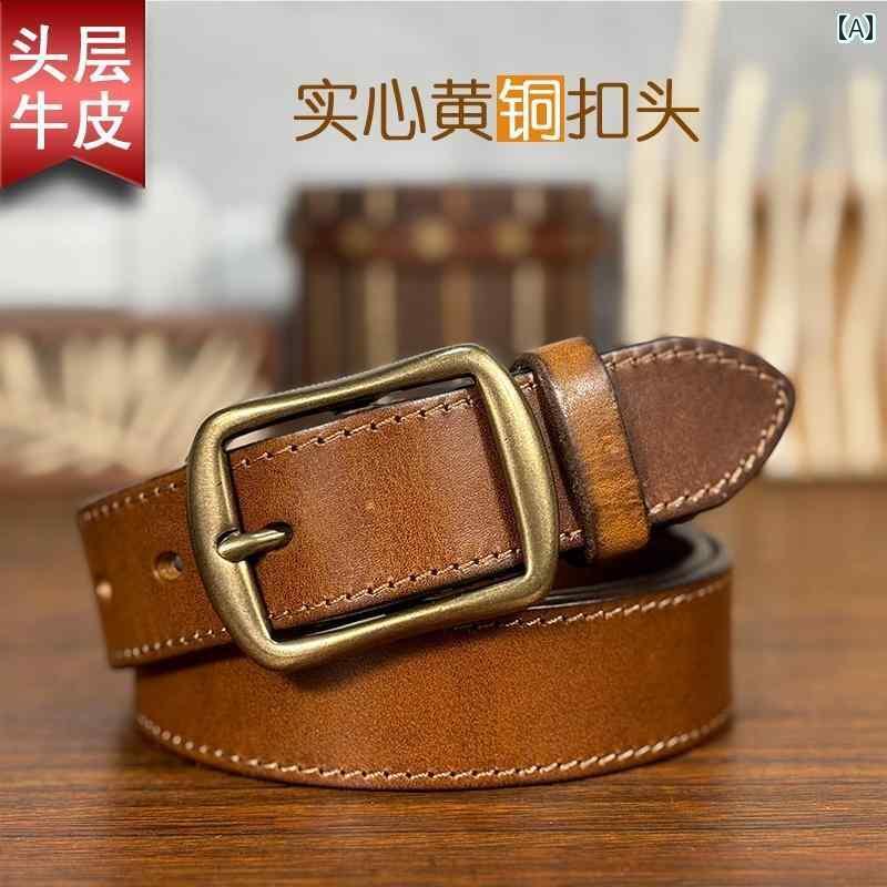 レザーベルト レザー オシャレ ジーンズと 合わせた レディースベルト 上層 牛革 銅 バックル 革 レト..