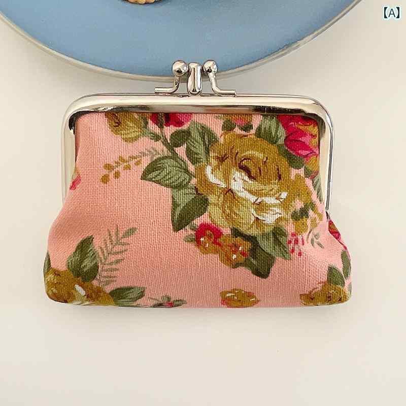 コインケース ミニ財布 ショルダー レトロ小銭入れ クラシック キャンバス ローズ クラッチ 二 層 スナ..