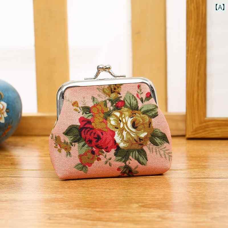 コインケース ミニ財布 ショルダー 3個 パック レトロ小銭入れ ローズ 生地 財布 ミニ キャンバス バッグ 口金 隠し バックル コイン 収納
