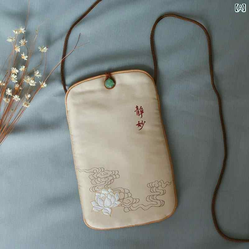 コインケース ミニ財布 ショルダー 中国 禅 シルク 刺繍の スマートフォン バッグ 機内 持ち込み用 ク..