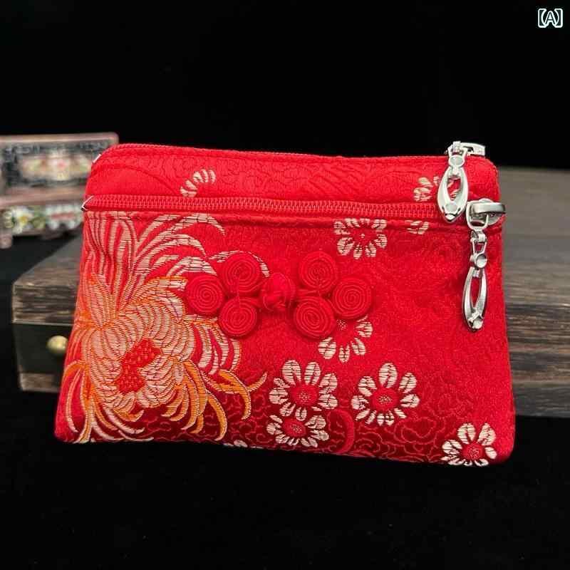 コインケース ミニ財布 ショルダー シルク 刺繍の 南京 錦小銭入れ チャイナ風 人向け ギフト 実用的 バックル 収納袋 海外への 発送に