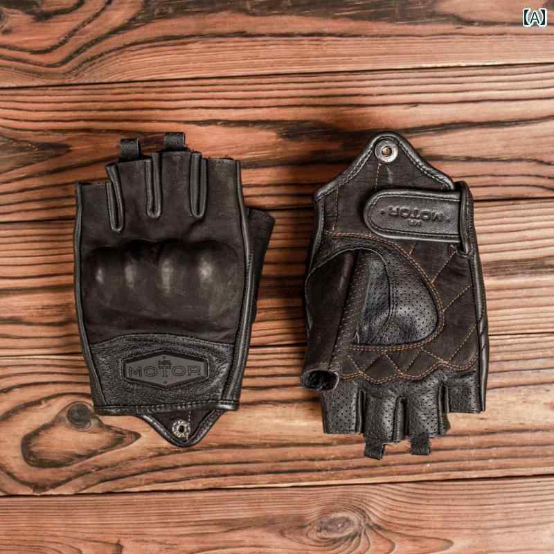 サイクリンググローブ 手袋 ジム 夏用 バイク用 レザーグローブ ハーフフィンガー メンズ レトロ バイ..