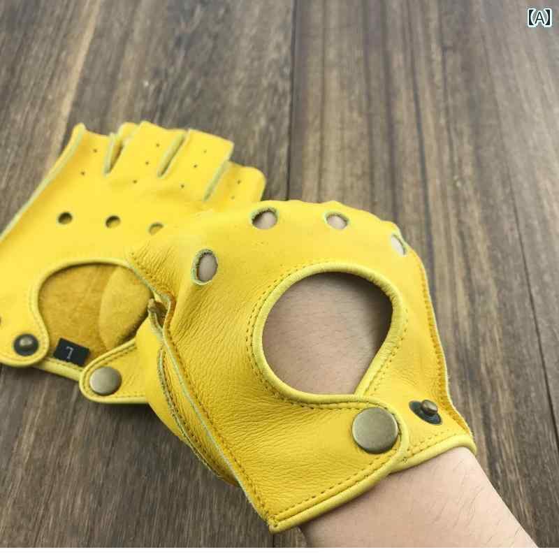 サイクリンググローブ 手袋 ジム 牛革 ハーフフィンガー メンズ フィットネス ハーフ カット ドライビング レディースバイク キャンプ レトロ バイクライディング レザーグローブ