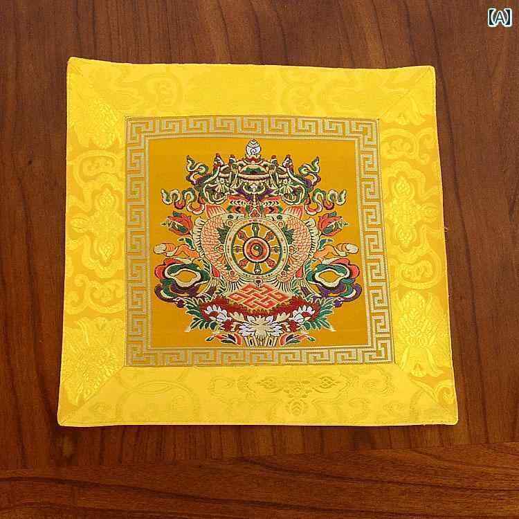 テーブル ランナー おしゃれ チベット 仏壇用 テーブル マット 仏像用 布 厚手 黄色 クロス