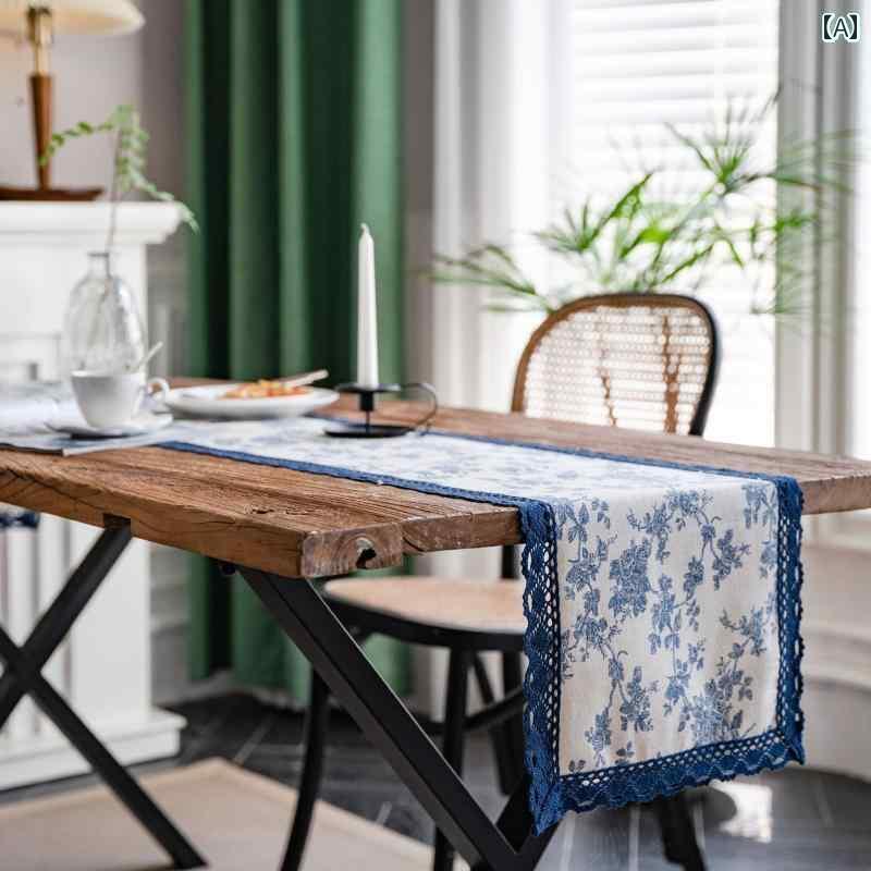 テーブル ランナー おしゃれ 価格 ネットワーク 全体の低 テーブル フラッグ プリント 田園的な 青い レース 青と 白の 磁器の ティー レストラン ストリップ
