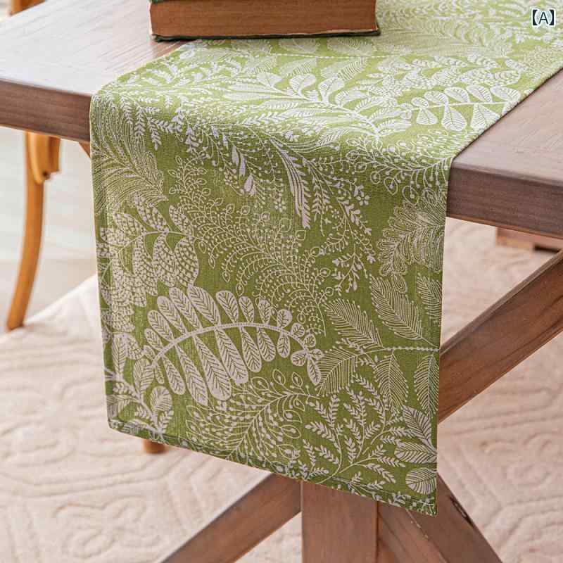 テーブル ランナー おしゃれ 小さい さわやか 緑の テーブル フラッグ 葉の プリント 長い クロス フェイク コットンと リネンの タッセル コーヒー サイド ボード