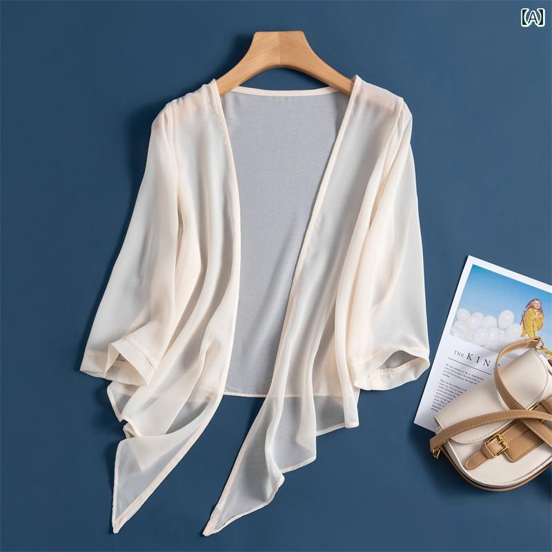 カーディガン レディース 薄手 2025夏の シルク小 ショール アウターウェア ベスト カーディガン レデ..