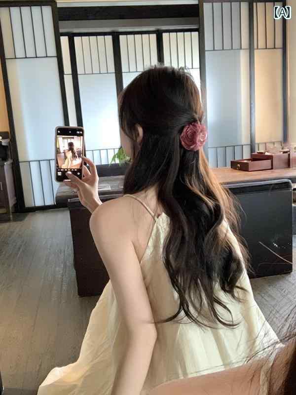 大人 おしゃれ ヘアピン ピーチティー チャイナ風 花の クリップ 枯れた バラの ヘア アクセサリー ハーフ タイ レトロ ヘッド ドレス 夏の ピン