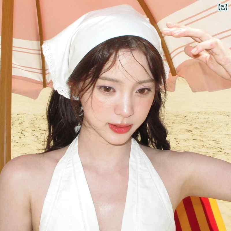 バンダナ おしゃれ ヘアバンド 欧 陽 ナナ同 柄 刺繍 桜 白 三角 スカーフ 女性用 ヘッド ラップ 海辺..