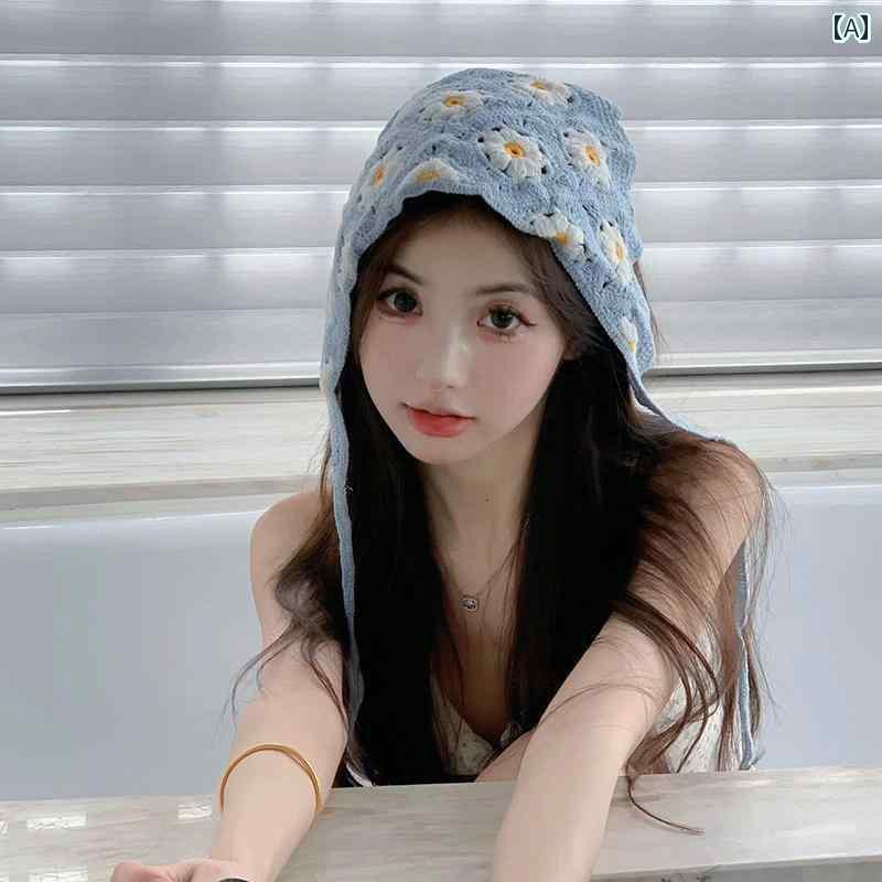 バンダナ おしゃれ ヘアバンド ドーパミン ヘッド スカーフ 韓国製 手編み 三角 帽子 女性用 甘くて か..