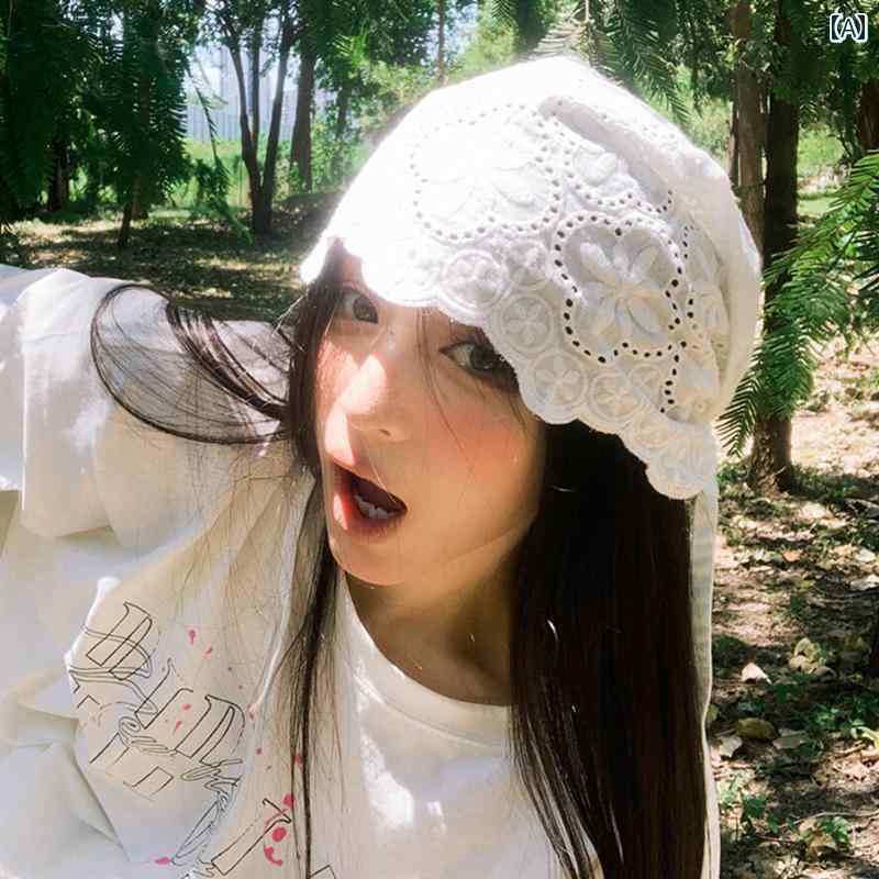 バンダナ おしゃれ ヘアバンド 女性用 レース 刺繍 フラワー タイ ヘッド バンド ハット 韓国 スカーフ..