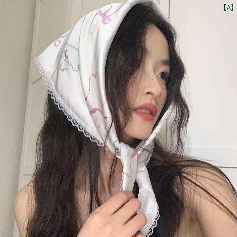 バンダナ おしゃれ ヘアバンド 韓国 弓の シルクスカーフ レディース 2024 包 頭 太陽 保護 三角形 ス..