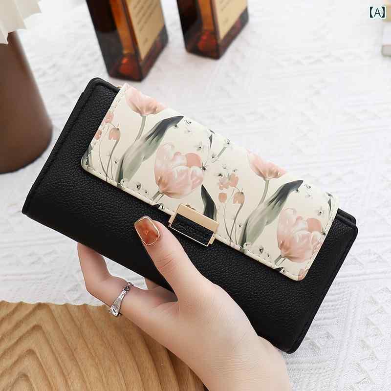 財布 長財布 レザーsaizfu 財布 女性 2025 スタイル プリント インク 絵画 ロングウォレット 精巧 高級(4)