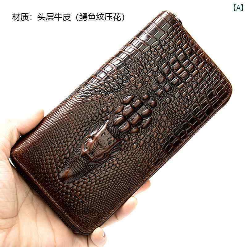 財布 長財布 レザー 第一層 牛革 メンズ長財布 クロコダイル 柄 レトロ 革 極 薄 クラッチ ビジネスフ..