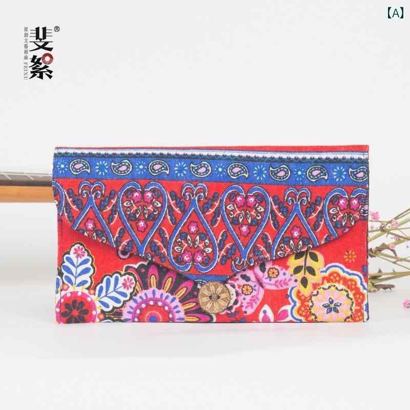 レディース 財布 長財布 Feixuの 綿 リネンの スマートフォン バッグ 長い プリント 財布 小さい さわやか バッグの 収納袋