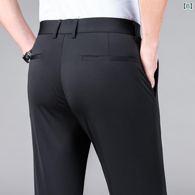 スーツ スラックス パンツ メンズカジュアル サマー パンツ 四方高 弾性 ハイエンド ストレート ビジネス グリーン ノンアイロン 冷感 メンズ