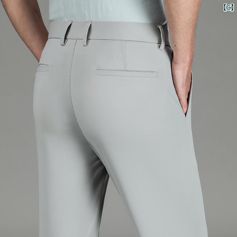 スーツ スラックス パンツ メンズカジュアル サマー パンツ 四方高 弾性 ハイエンド ストレート ビジネス グリーン ノンアイロン 冷感 メンズ