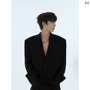 スーツ セットアップ きれいめ 黒の パッド入り ショルダー スーツ ジャケット 男性 着用 秋冬 スタイル ピークド DK ハイエンド クール ユニフォーム