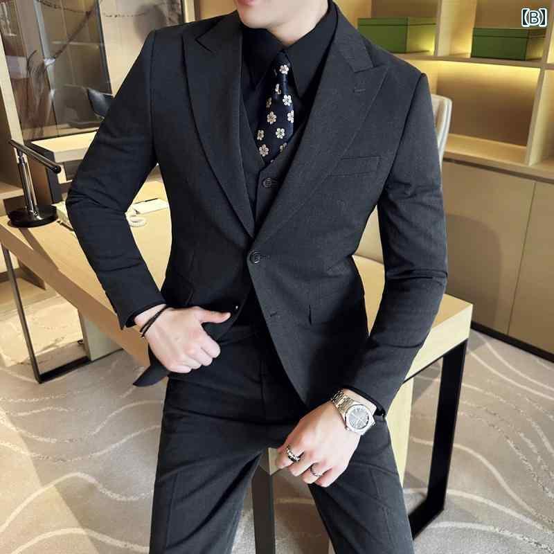 スーツ セットアップ きれいめ 男性用 高級 スーツ ビジネス カジュアル 英国 風 新郎 結婚式 2025 春の