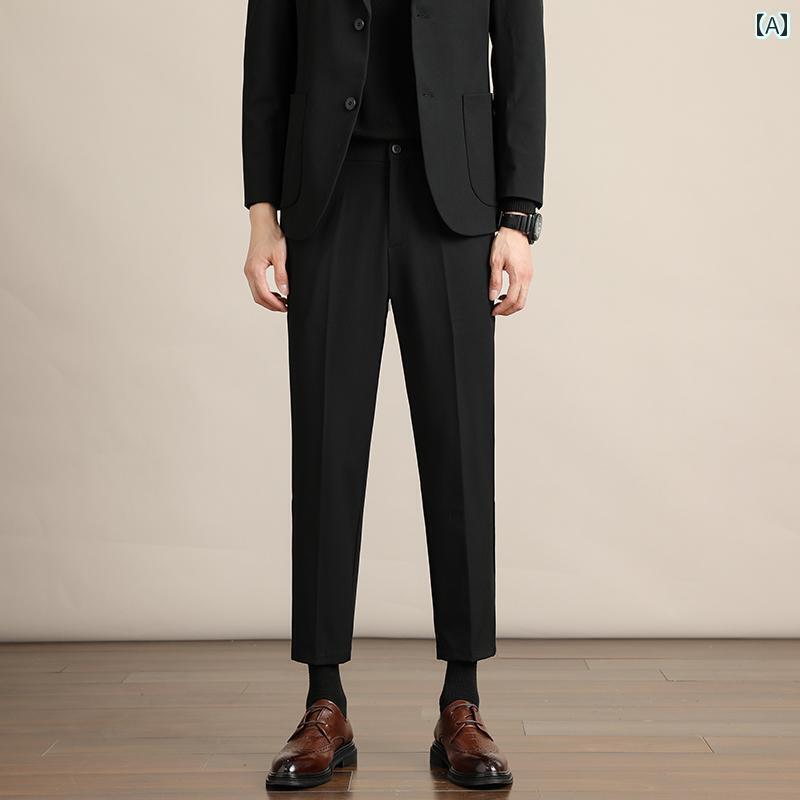 スーツ セットアップ ジャケット ロモン 9 ポイント スーツ パンツ メンズ 春夏 しわ 防止 ドレープ スリム ストレート ビジネス