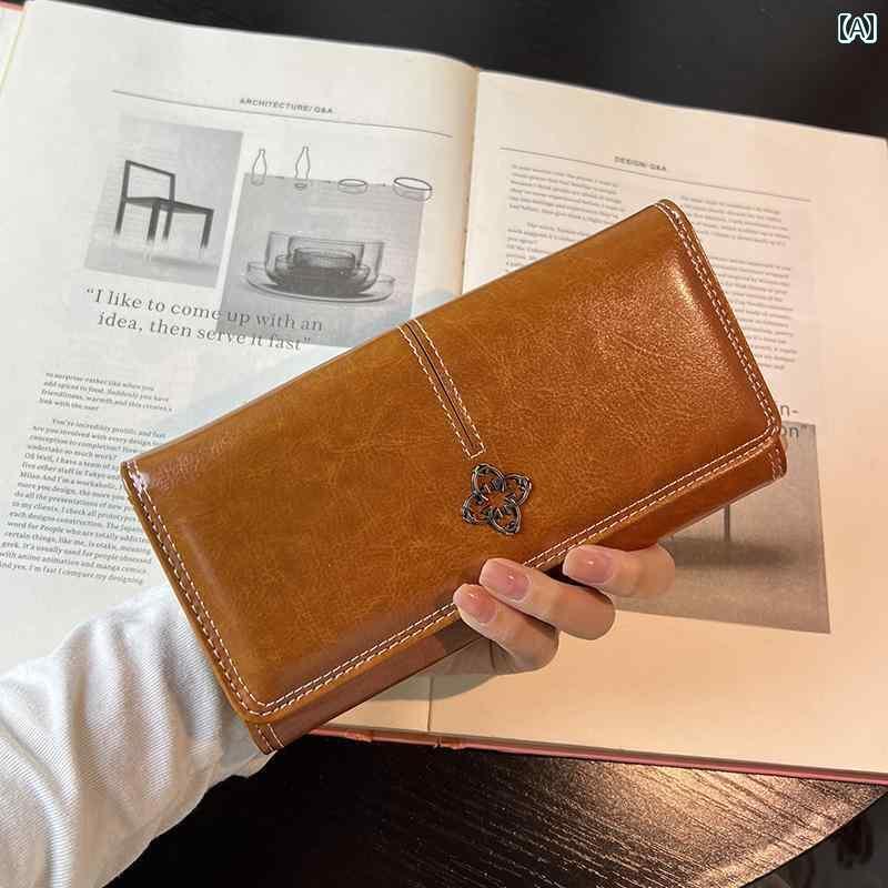 レザー財布 財布 長財布 レトロ 多機能 レディース 財布 ロング スマートフォン バッグ 韓国 折りたたみ オイル ワックス クラッチバッグ