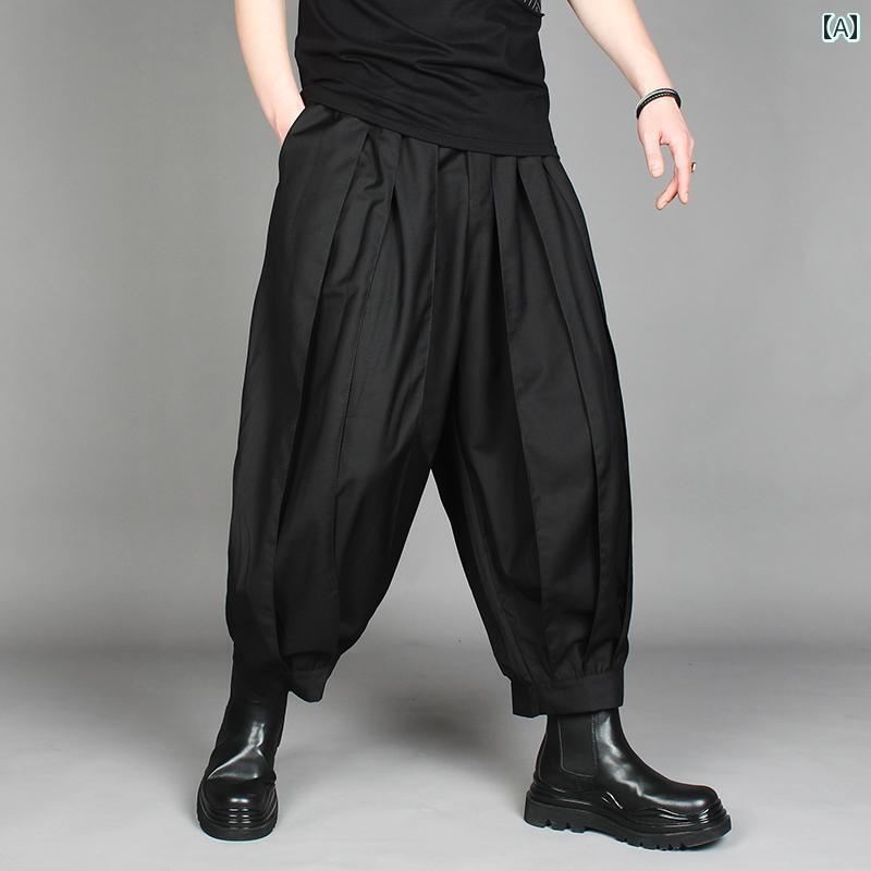 スウェット パンツ ワイドパンツ 秋 ダーク 九分丈 パンツ メンズ 美容師 プリーツ ドレープ カジュア..