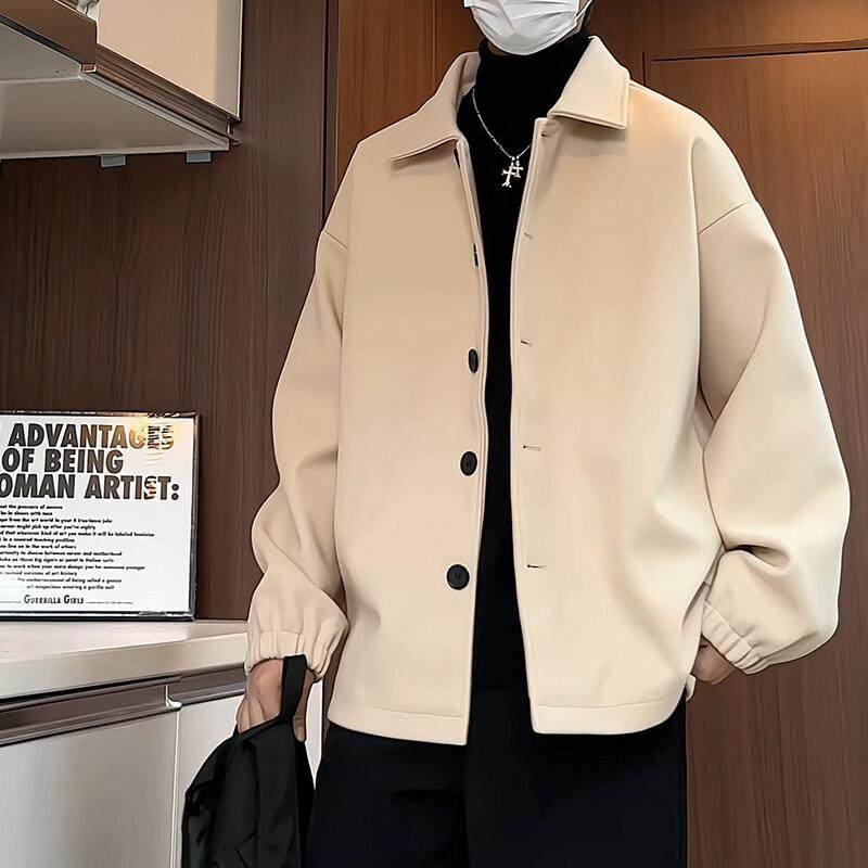 メンズ 秋冬 ウール コート 黒 ショート丈 高級感 韓国スタイル イギリス風 スマートカジュアル 軽熟 ..