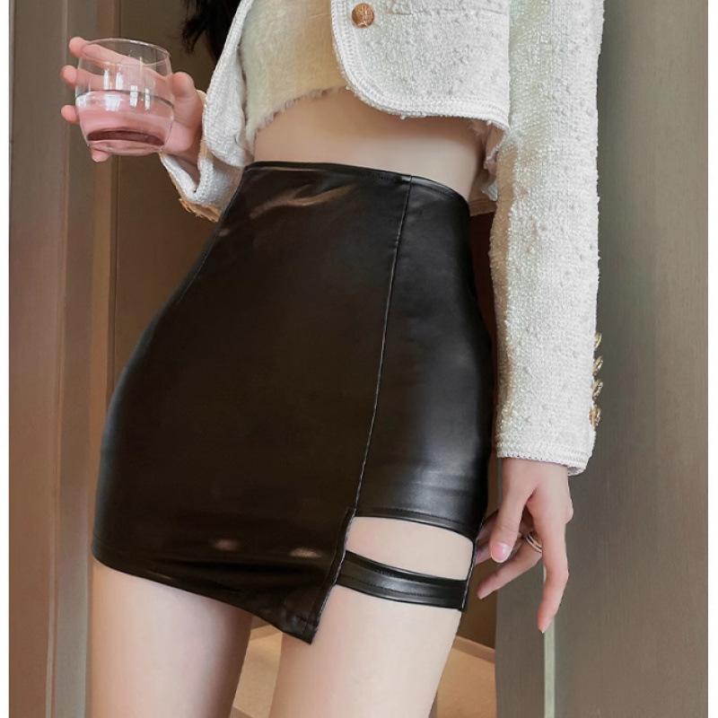 スカート レディース 春夏 合成皮革 ハイウエスト Aライン ヒップラップ ミディ丈 セクシー 細見え 小柄対応 伸縮性 カジュアル 普段使い