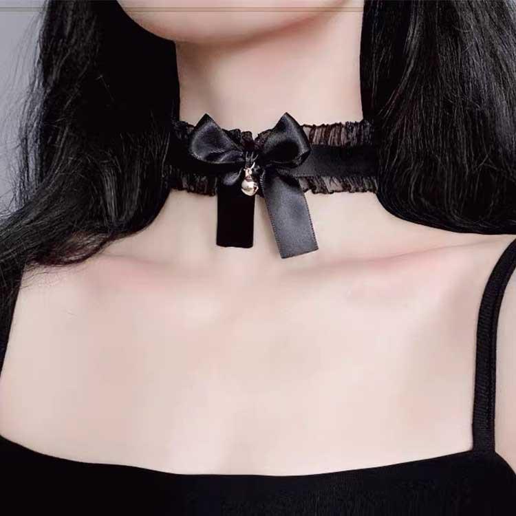 レディース チョーカー 蝶結び レース 小鈴付き ネックレス 鎖骨チェーン 首元アクセサリー コスプレ メイド セクシー かわいい デザイン