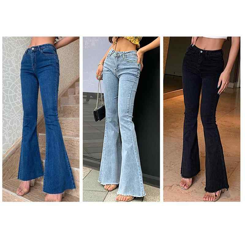 Cropped Pants - レディース フレアジーンズ タイトフィット ヒップアップ デニムパンツ セクシー スタイル ストレッチ素材 スリムシルエット 普段使い 通勤用 欧米 東南アジア