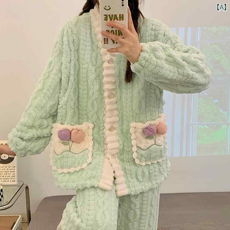 パジャマ レディース マタニティ 授乳服 秋冬 ルームウェア 上下セット 珊瑚絨 暖...